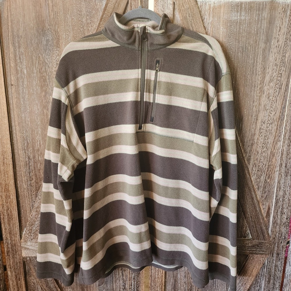 Duluth Trading Co Shirt Men's Size XL Green Stripes‎ 1/4 Zip Pullover Fleece